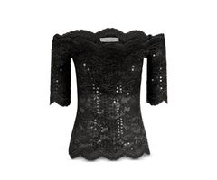 라반느 레이디스 탑스 셔츠 Rabanne Scalloped Short Sleeve Top Black 블랙