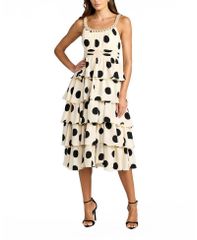 맥 다갈 여성 탑스 원피스 도트 무늬 도트 프릴 미디 Mac Duggal Polka Dot Charmeuse Scoop Neck Ruffle Midi Dress