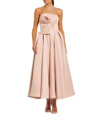 맥 다갈 여성 탑스 원피스 A 라인 미디 새틴 스트랩리스 Mac Duggal Straplessatin A Line Midi Dress with 3D Flo
