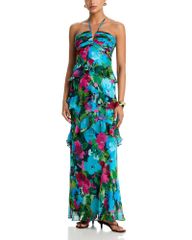 아쿠아 레이디스 탑스 원피스 쉬폰 플라워 무늬 프린트 프릴 플라워 AQUA Chiffon Floral Print Ruffle Dress Exclusive TurqM