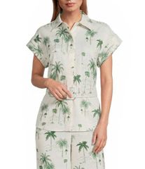 프레스턴 앤 요크 레이디스 탑스 셔츠 프린트 캡 블라우스 린넨 Preston York Sasha Collar Neckline Cap Sleeve Printed