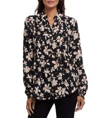 엔와이디제이 레이디스 탑스 셔츠 플리츠 프린트 NYDJ Woven Print Stand Collar Long Sleeve Pleated Frontuniclaude
