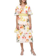 이그나이트 레이디스 탑스 원피스 티아드 쉬폰 플라워 무늬 프린트 미디 플라워 Ignitevenings Floral Printiered Chiffon Midi D