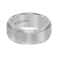 트리톤 레이디스 액세서리 반지 Triton 9MM Tungsten Carbide Ring with Brushed Finish and Step Edge Metallic Sil