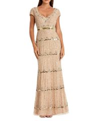 맥 다갈 여성 탑스 원피스 티어드 쁘띠 캡 Mac Duggal Petite Beaded Sweetheart Cap Sleeve Tiered Gownude
