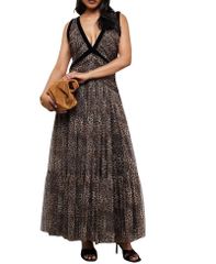 웨어 하우스 여성 탑스 원피스 튤 벨벳 맥시 Warehouse Velvetrim Leopard Tulle Maxi Dress Animal 동물