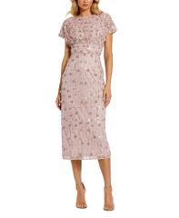 맥 다갈 여성 탑스 원피스 플라워 무늬 쁘띠 미디 캡 플라워 Mac Duggal Petite Cap Sleeve Sheath Midi Dress With F