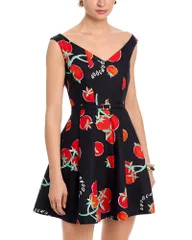 ミリー レディース トップス ワンピース プリント ミニ MILLY Peggy Off The Shoulder Printed Mini Dress Blackred ブラックのサムネイル