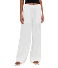비욘드 요가 레이디스 하의 캐주얼 팬츠 와이드 레그 린넨 Beyond Yoga Easy Wide Leg Linen Pants White 화이트