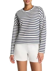 スパンク レディース トップス シャツ クルーネック SPANX AirEssentials Crewneck Long Sleeve Top Yacht Striped Navy ネイビーのサムネイル