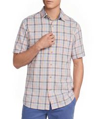다니엘 크레뮤 맨즈 탑스 셔츠 Cremieux Blue Label Short Sleeve Spread Plaid Woven Shirt Multi 멀티 컬러