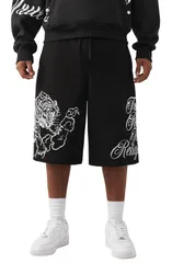 トゥルーレリジョン メンズ ボトムス ハーフパンツ・ショーツ ショートパンツ フリース True Religion Tiger Script Drawstring Fleece Shorts Jetのサムネイル