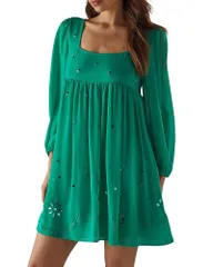 ウエアハウス レディース トップス ワンピース ミニ Warehouse Hand Embellished Square Neck Mini Dress Green グリーンのサムネイル