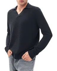 ラグアンドボーン メンズ アウター ニット・セーター ポロシャツ ウール rag bone Charles Long Sleeve Wool Polo Sweater Washed Black ブラッのサムネイル