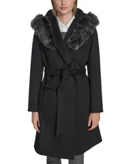 コールハーン レディース アウター コート Cole Haan Single Breasted Faux Fur Hooded Coat Black ブラックのサムネイル