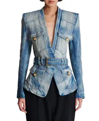 バルマン レディース アウター ジャケット・ブルゾン デニム ジャケット Balmain 1Button Belted Denim Jacket Blue ブルーのサムネイル