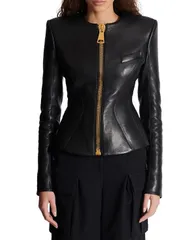 バルマン レディース アウター ジャケット・ブルゾン クロップド ジャケット Balmain Cropped Peplum Lambskin Jacket Black ブラックのサムネイル