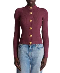 バルマン レディース アウター カーディガン ニット Balmain Fine Knit Cardigan with Buttons Purple パープルのサムネイル