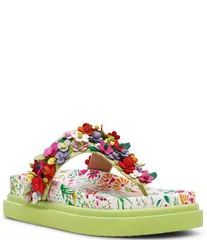 ベッツィジョンソン レディース シューズ サンダル フラワー柄 フラワー Betsey Johnson Kammeron 3D Floral Thong Footbed Sandals Naturalのサムネイル
