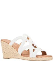 アンドレアース レディース シューズ サンダル Andre Assous Neena Raffia Espadrille Wedge Slide Sandals White ホワイトのサムネイル