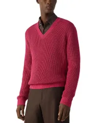 ゼニア メンズ トップス シャツ Vネック シルク コットン ZEGNA Cotton and Silk V Neck Shirt Dark Pink ピンクのサムネイル