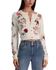 アリスアンドオリビア レディース アウター カーディガン クルーネック セーター Alice and Olivia Dollie Crewneck Cardigan Sweater Garden Goのサムネイル