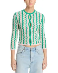 マザー レディース アウター カーディガン クルーネック セーター MOTHER The Crewneck Cardigan Sweater Poi Green Pink Combo ピンクのサムネイル