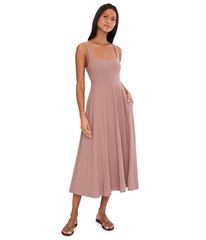 비욘드 요가 레이디스 탑스 원피스 Beyond Yoga Featherweight Athe Ready Square Neck Dress Rosey Taupe Heather 1