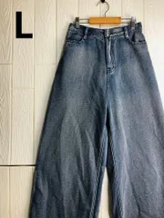 ハイウエスト ワイドレッグ デニムパンツ　ウエストゴム　68cm股下　Lサイズ