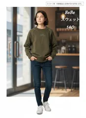 【美品】BeBe ベベ 140 トレーナー スウェット カーキ ロゴ刺繍