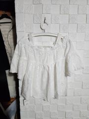 DOLCE&GABBANA☆レース切り替え☆半袖ボウタイブラウス38美品☆オフ白 