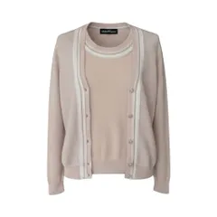 28f16【極美品】Salvatore Ferragamo サルバトーレフェラガモ アンサンブルニットセーター ロングスリーブカーディガン 半袖ニット Mサイズ ベビーピンク レディース 女性用u02tのサムネイル