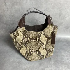 WQ1181●MARCO MASI：美品 パイソン柄PTminiトート ブラウン/ベージュ マルコマージ イタリア製 型押し 蛇柄 ハンドバッグのサムネイル