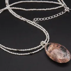 A469 砂ケシパール 1.8mm 芥子 ガーデンクォーツ 庭園水晶 STERLING SILVER刻印 ペンダント ネックレス 2連 デザイン シルバー 6月誕生石のサムネイル