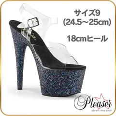 24.5 25 cm プリーザー ヒール サンダル 厚底 18cm ヒール 透明 クリア 黒 ブラック グリッター ラメ アンクルストラップ オープントゥ ハイヒール ピンヒール 靴 女装 衣装 レディース メンズ Pleaser ADORE-708LGのサムネイル