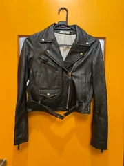 Y【Y11-26】◇ Snidel　0サイズ　ショート丈 レザーライダースジャケット　黒色のサムネイル