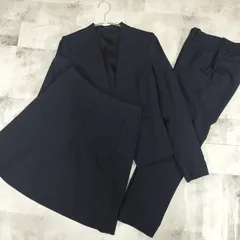 【3点セット】theory ノーカラー パンツスーツ スカートスーツ セットアップ ネイビー 紺  サイズ2  Mサイズ相当 TAILOR フォーマル 通勤 通学