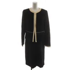 クレージュ courreges セットアップ ニットジャケット ノーカラー ニットワンピース ひざ丈 半袖 40 ベージュ 黒 ブラック EFDAA-12430 /AN80のサムネイル