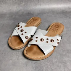 WQ1189●EDER SHOES：スタッズレザーサンダル ●37● ホワイト/ピンクスタッズ イタリア製 エダーシューズ フラットサンダルのサムネイル