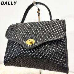 良品 BALLY バリー 伊製 編み込み調 レザー ハンドバッグ 黒 Bロゴ 
