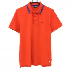 【美品】シェルボ 半袖ポロシャツ オレンジレッド系×ブルー 胸ロゴ  メンズ USA-L ゴルフウェア CHERVOのサムネイル
