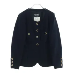 CHANEL (シャネル) ウールツイード 5B ノーカラー ジャケット ブラック レディースのサムネイル