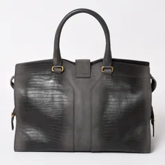 YVES SAINT LAURENT イヴ サンローラン カバスシック リザード 型押し ハンドバッグ グレー ゴールド金具 美品 中古 4a003682のサムネイル
