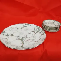 NARUMI（鳴海製陶）」ファインチャイナ製  デザート・ケーキプレート 大皿1枚 小皿5客セット 昭和 レトロ  長期保管 中古品 Y332