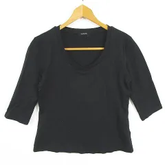 インゲボルグ INGEBORG カットソー Tシャツ 七分袖 Vネック ストレッチ レーヨン L ブラック ロゴ 刺繍 kz14129のサムネイル