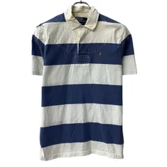 90s Polo by Ralph Lauren 半袖 ラガーシャツ M ホワイト ブルー ポロラルフローレン ハーフボタン ポニー刺繍 ボーダー 夏物 a806-6109のサムネイル