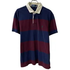 90s Polo by Ralph Lauren 半袖 ラガーシャツ 2XL ネイビー ワインレッド ポロラルフローレン ハーフボタン ポニー刺繍 夏物 a806-6115のサムネイル
