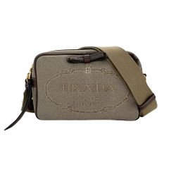 プラダ PRADA バッグ レディース ブランド ロゴジャガード ショルダーバッグ ナイロン キャンバス ベージュ ブラウン 1BH089 コンパクト 斜め掛け クロスボディ おしゃれ 【中古】
