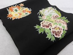 アンティーク名古屋帯 しつけ付 刺繍の唐獅子・牡丹 大正ロマン 正絹