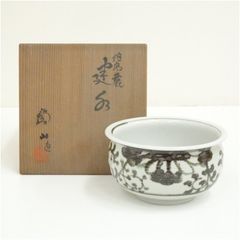 未使用 茶道具 清虚窯 平山秀 山女魚紋 喰籠 菓子鉢 茶道 陶印 共布 共